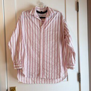 FRANK & EILEEN Shirley Oversized Cotton Button Down Shirt In Red Stripe